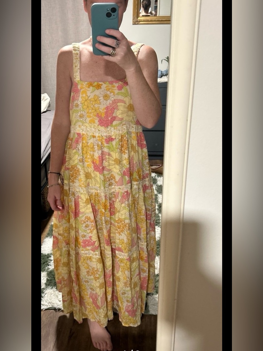 American Eagle Outfitters Floral Tiered Maxi Dress in Yellow & Pink